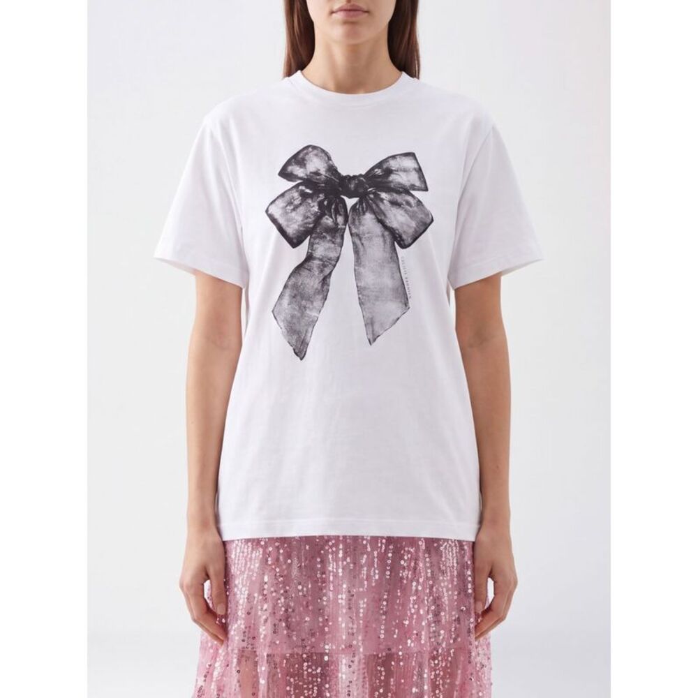 Cecilie Bahnsen Women Cecilie Bahnsen Bow Print Short-Sleeved Cotton T-Shirt